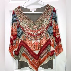 WESTPORT Boho Hippie Sheer Lined Women's Blouse Rhinestone Size Small